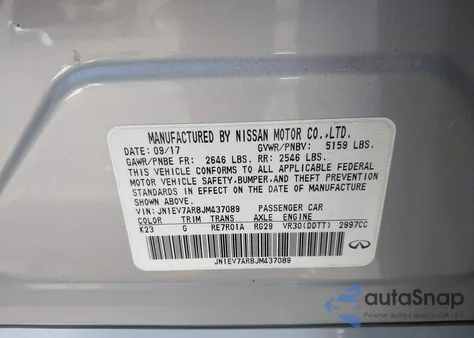 2018 Infiniti Q50 3.0T Sport from USA, damaged, VIN JN1EV7AR8JM437089